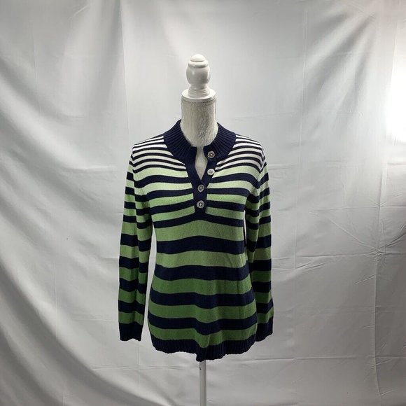 Liz Claiborne Sweaters - Liz Claiborne Women's Sweater Cotton Pullover Henley Buttons Stripes Size Medium